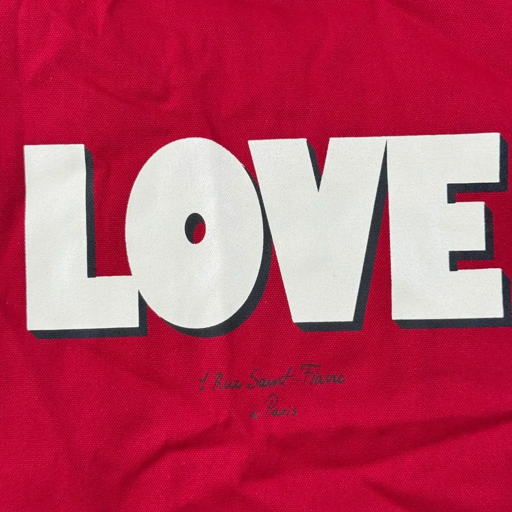 Sezane Red LOVE‎ Graphic Cotton Canvas Tote Bag Paris French Chic Shopping Bag